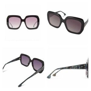 Alice + Olivia Lexington‎ Sunglasses Black Teal Swarovski Crystals Oversized NEW